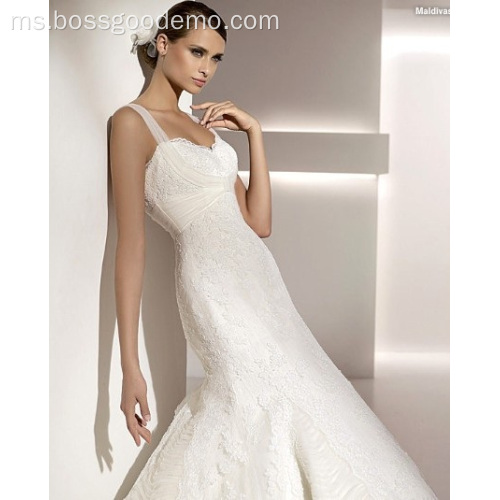 Trumpet Elegant Mermaid Sweetheart Tali menyapu Lace Lace Tulle Wedding Dress